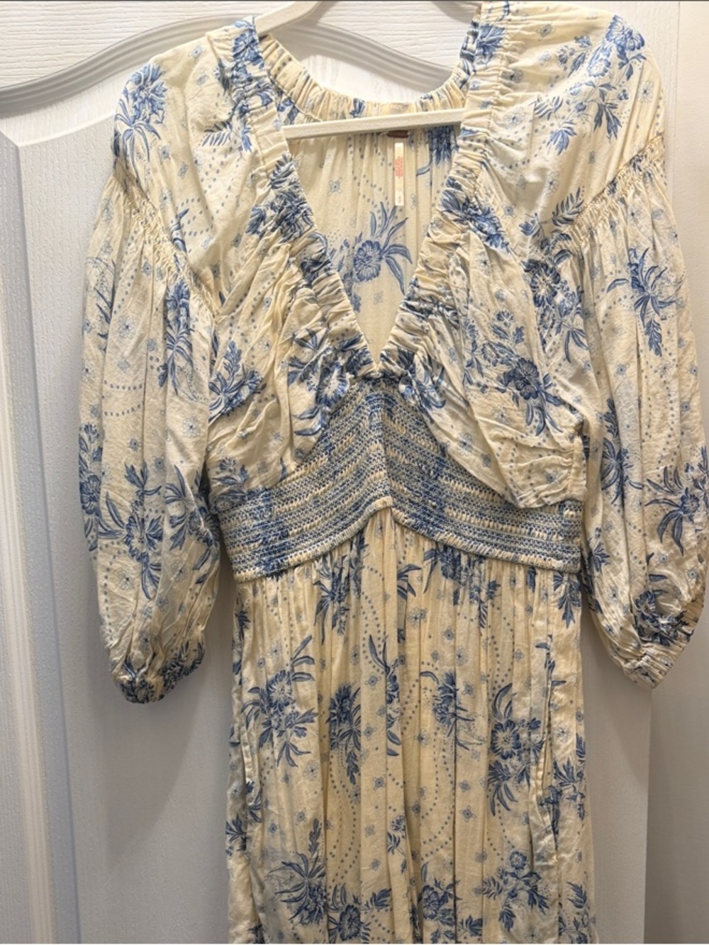Free People Cream Maxi Dress with Blue Floral Print